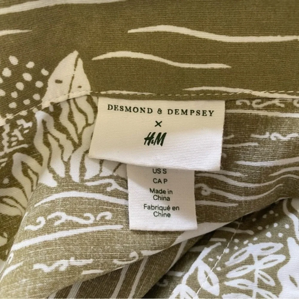 Desmond & Dempsey X H&M Green White Tropical Palm Print Linen Blend Midi Dress S - Picture 11 of 15